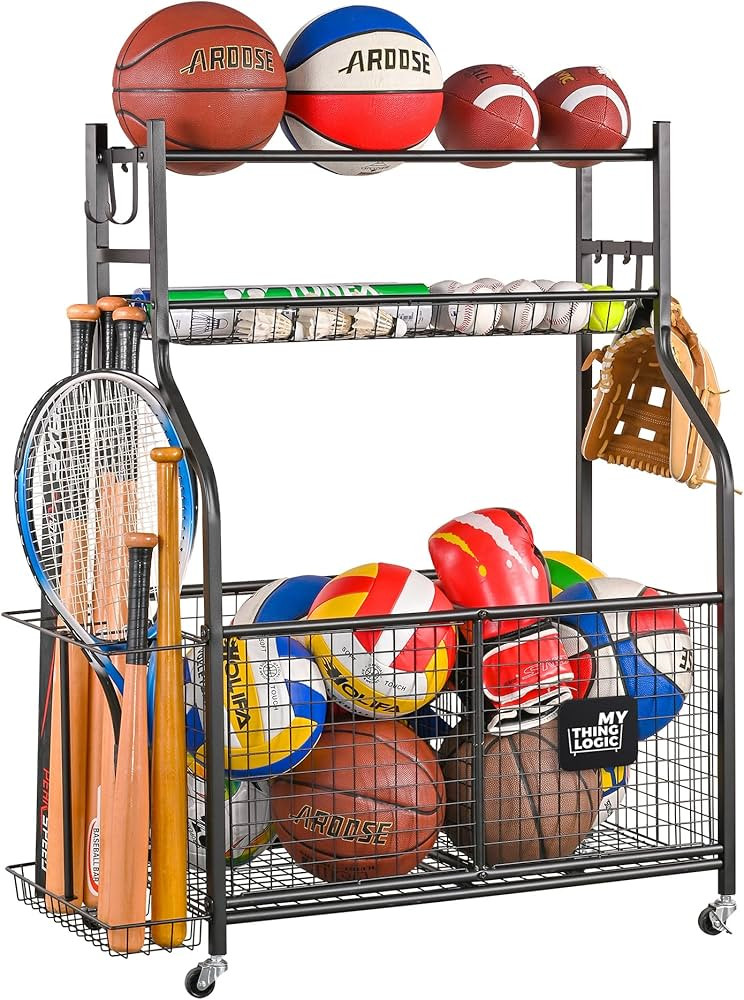 Mythinglogic Sports Equipment Garage Organizer,Garage Ball Storage for Sports Gear and Toys, Roll... | Amazon (US)