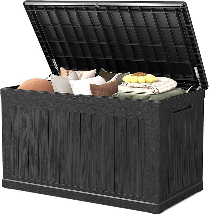 230 Gallon Deck Box Large Outdoor Storage Box, Black Waterproof Deck Storage Bench, 440 lbs Load ... | Amazon (US)
