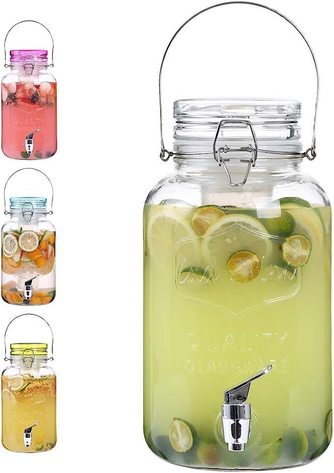 Emica Home 1 Gallon Cold Drink Glass Beverage Dispenser with Ice Infuser, Clear Bail & Trigger wi... | Amazon (US)