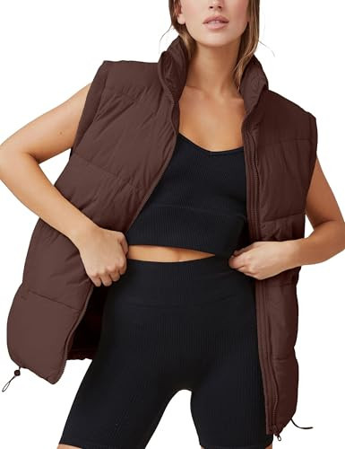 WHN Women's Oversized Puffer Vest Sleeveless Padded Jacket Coat Zip Up Winter Warm Outerwear | Amazon (US)