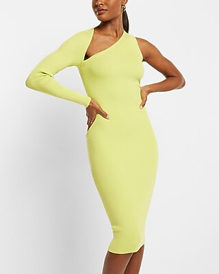 Body Contour Ribbed Asymmetrical One Shoulder Midi Sweater Dress | Express