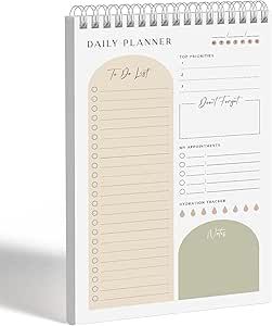 Daily Planner To Do List Notepad 60 Undated Pages - Almond | Twin-ring Spiral Bindling 6x9 Inch D... | Amazon (US)