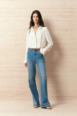 Charlotte Shimmer Ruched Ruffle Blouse | Fabrique