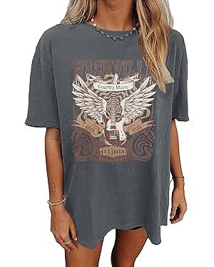 Women's Oversized Country Music Shirts Nashville Concert Outfit Casual Rock Band Tshirt Vintage G... | Amazon (US)