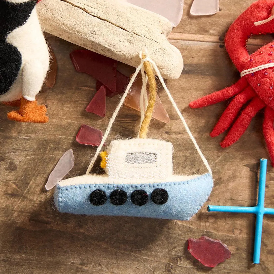 Daily Catch Fishing Boat Ornament, Hand Felted Coastal Decor, Handmade Ocean Life Charm | Etsy (US)