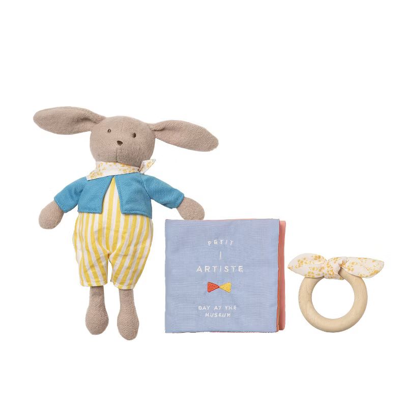 Manhattan Toy Petit Artiste Bunny Doll, Soft Book, and Wooden Teether Baby Soothing Gift Set | Target