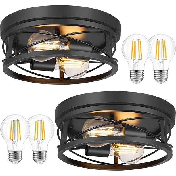 PynsseuFlush Mount Light Fixture, Farmhouse Wood Flush Mount Ceiling Light, 2-Light Ceiling Lamps... | Walmart (US)