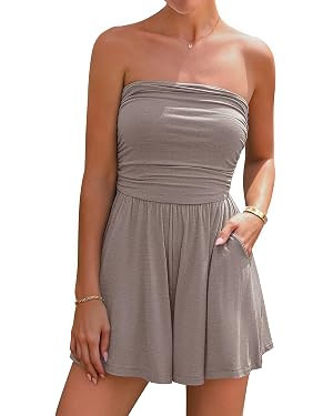BTFBM Womens Romper Summer 2026 Strapless Tube Tops Beach Vacation Clothes Boho Loose Spring Shor... | Amazon (US)