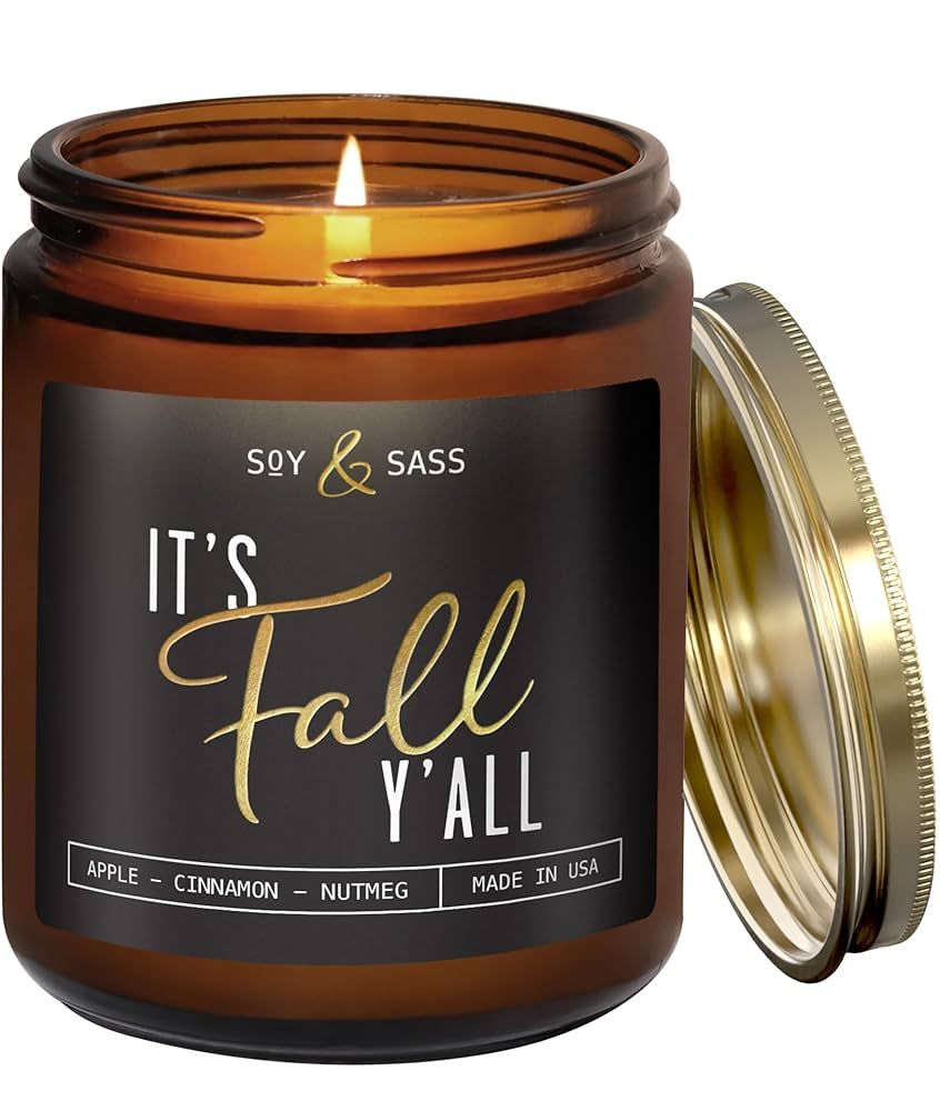 Fall Candles - 'It's Fall Yall' Fall Candle w/Apple Cinnamon & Nutmeg I Infused with Essential Oi... | Amazon (US)