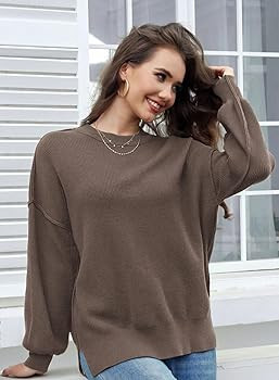 Pullover Damen Strickpullover Winter Rundhals Pulli Herbst Lose Sweatshirt Warm Fledermaus Langar... | Amazon (DE)