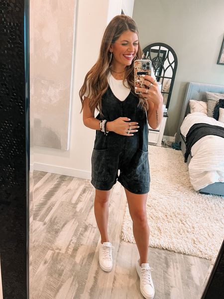 Shopping day 🛍️ wearing a small in the romper and a medium in bodysuit! Shoes are true to size! 

#romper #jumpsuit #sneakers #nike #summer #casual #momfit 

#LTKStyleTip #LTKBump #LTKTravel