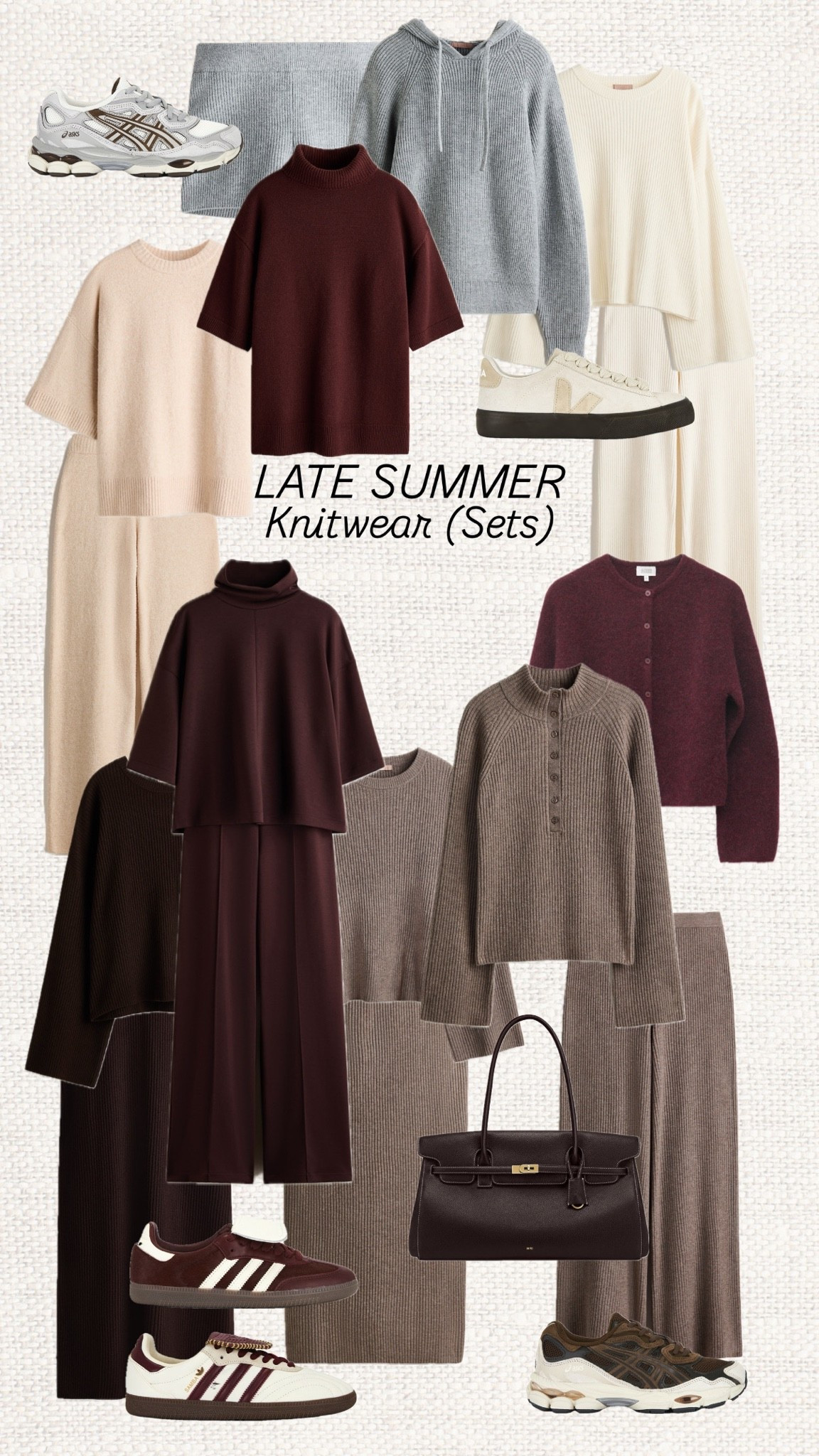 Late summer early autumn - The knitwear sets that will carry you straight into autumn 🤎

Which look would you wear first? 👇

Tap that ❤️ button to come back later to shop.

: knitwear set, matching set, knit co-ord, sweater set, autumn outfits, fall fashion, neutral outfits, brown outfit, taupe outfit, cream knitwear, chocolate brown, wide leg knit pants, knit skirt, oversized sweater, rib knit, cozy outfit, casual chic, elevated basics, capsule wardrobe, everyday style, weekend outfit, airport outfit, comfy chic, sneakers, Adidas Samba, Veja sneakers, ASICS sneakers, fall wardrobe, H&M finds, new arrivals, layering, transitional style, minimalist fashion, Scandinavian style, cozy season, neutral wardrobe

#LTKstyletip #LTKmaternity #LTKsummer
