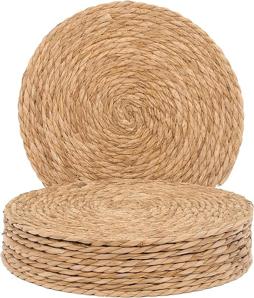 GENMOUS Woven Placemats Set of 10,12" Round Placemats Natural Water Hyacinth Boho Placemats,Farmh... | Amazon (US)