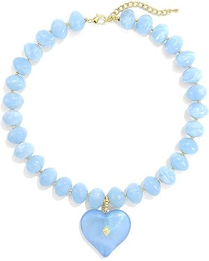 Elegance 11 designs Chunky Heart Necklace for Women, Colorful Acrylic Beaded Statement Puff Heart... | Amazon (US)