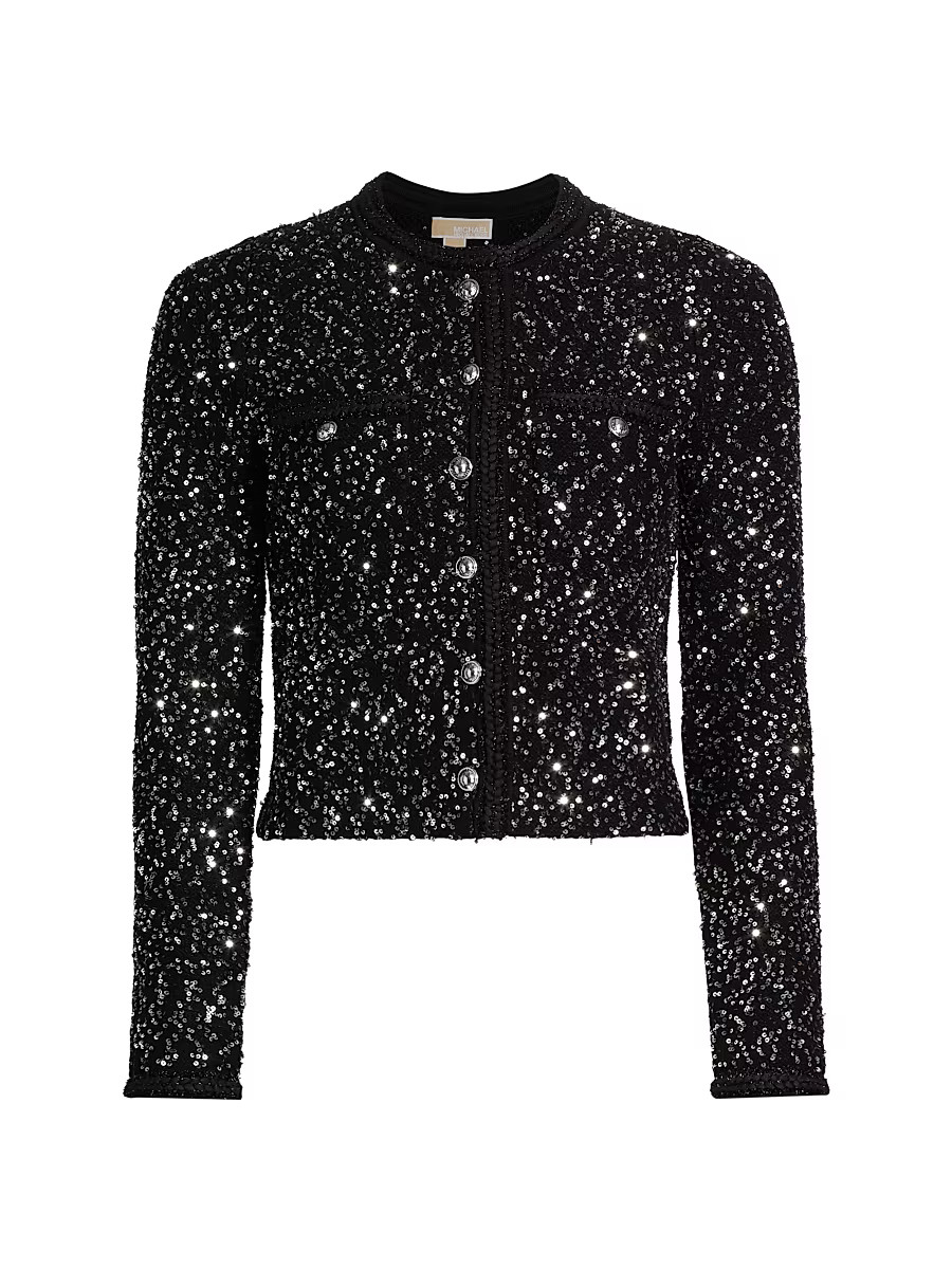 Women's Sequined Crewneck Jacket - Black Silver - Size Large | Saks Fifth Avenue