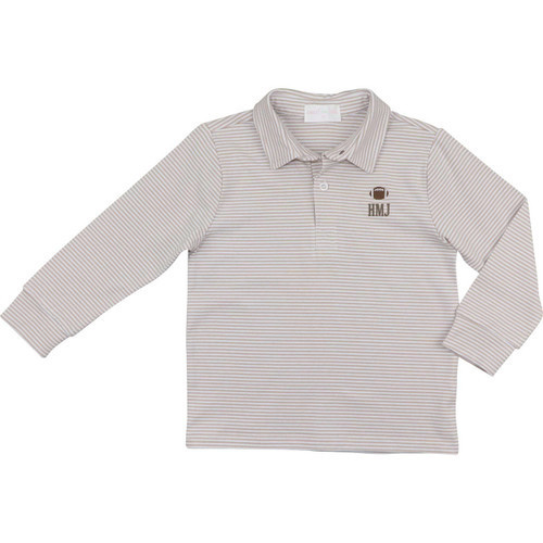 Khaki Stripe Knit Embroidered Football Polo Shirt | Cecil and Lou