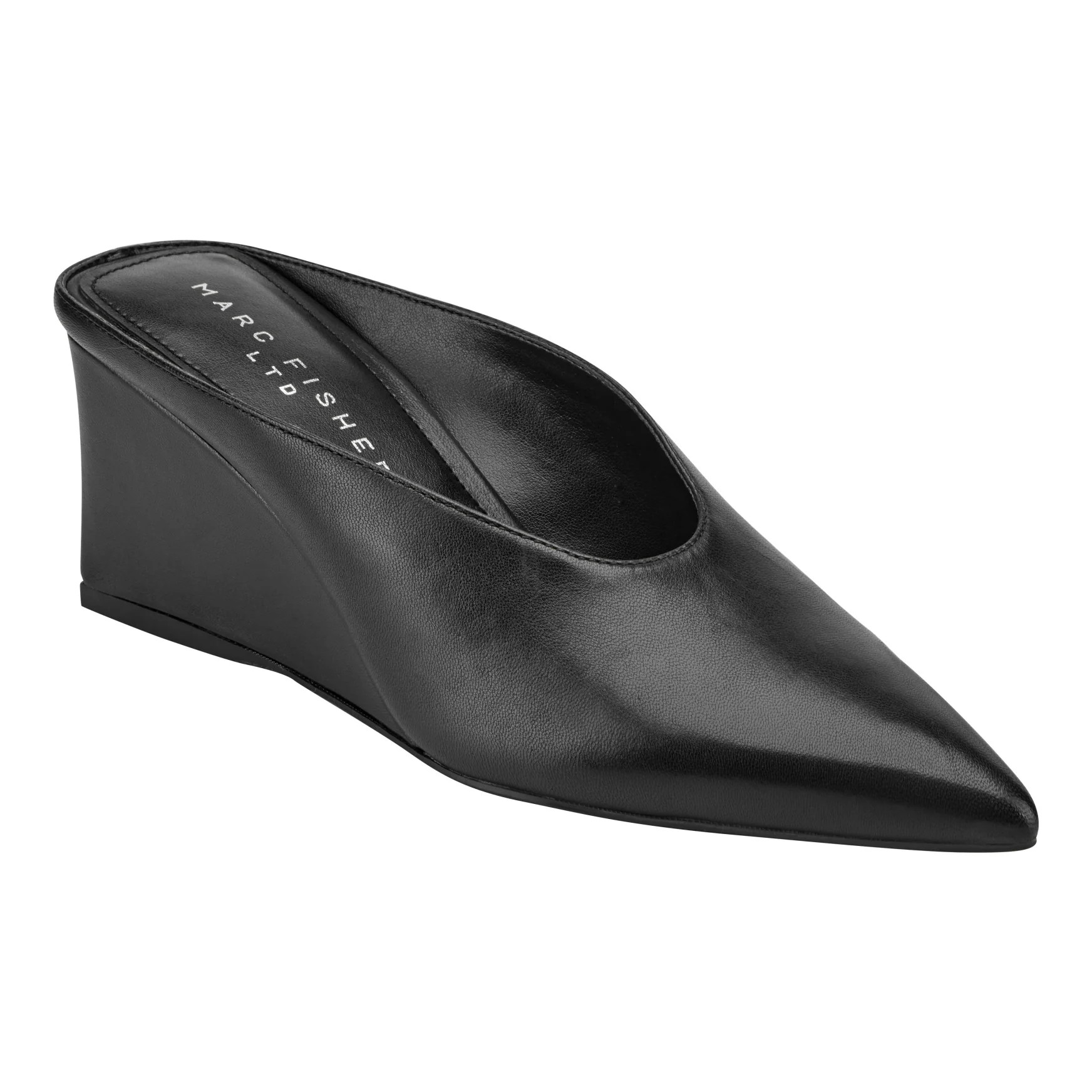 Women's Malley Leather Wedge Mule - Black Leather | Marc Fisher Footwear | Marc Fisher