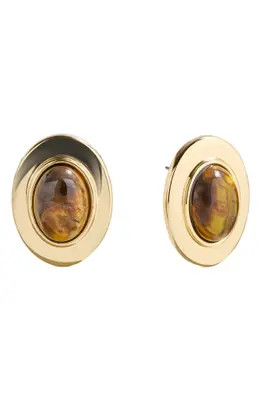 BaubleBar Samira Tiger's Eye Stud Earrings in Gold/Brown at Nordstrom | Nordstrom