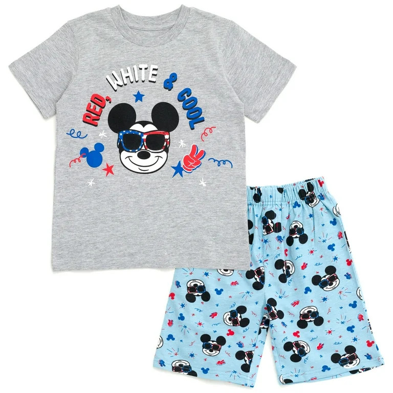 Disney Mickey Mouse July 4th T-Shirt and French Terry Shorts Outfit Set Toddler to Big Kid | Walmart (US)
