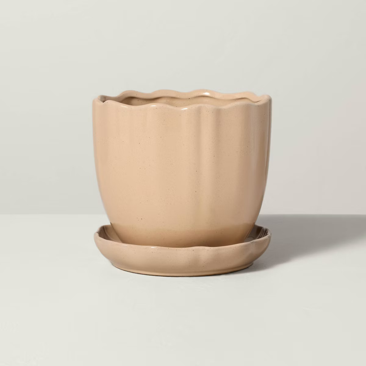 Scalloped Edge Stoneware Indoor/Outdoor Planter Pot with Saucer - Hearth & Hand™ with Magnolia | Target