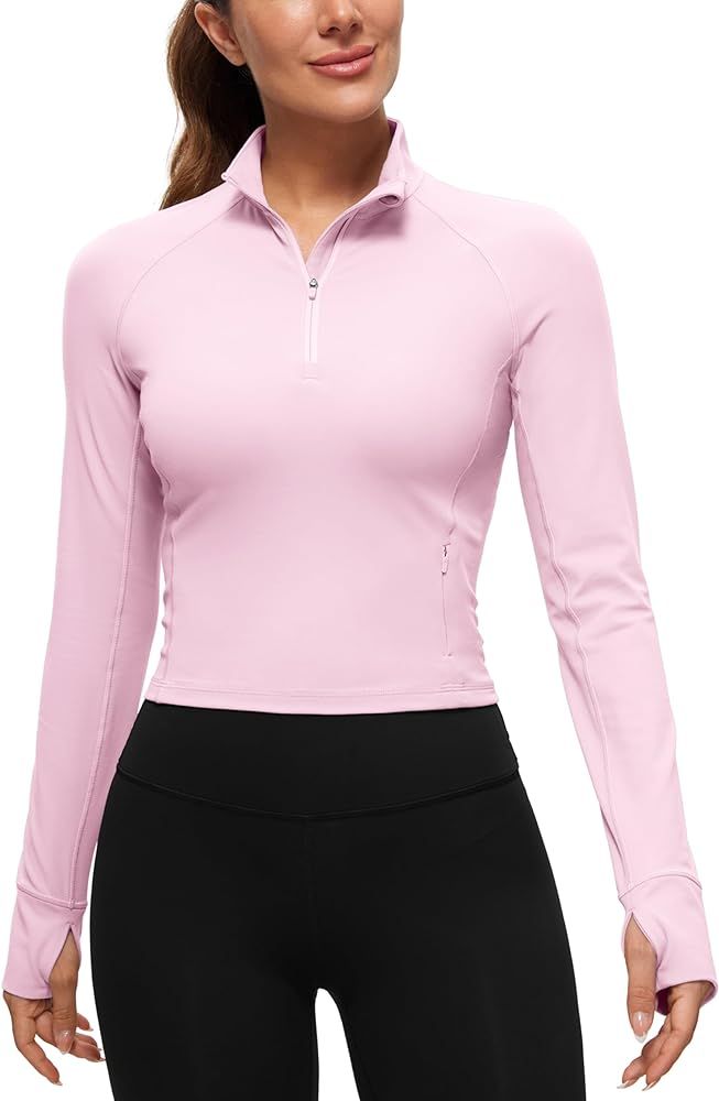 CRZ YOGA Women's Butterluxe Long Sleeve Workout Shirts Half Zip Pullover Sweatshirt Athletic Crop... | Amazon (US)