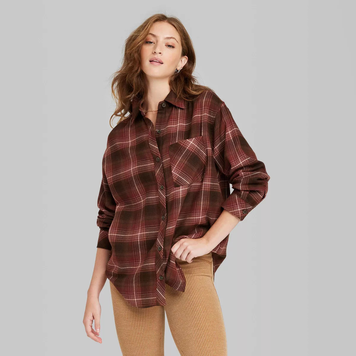 Women's Oversized Button-Down Flannel Shirt - Wild Fable™ Plaid | Target