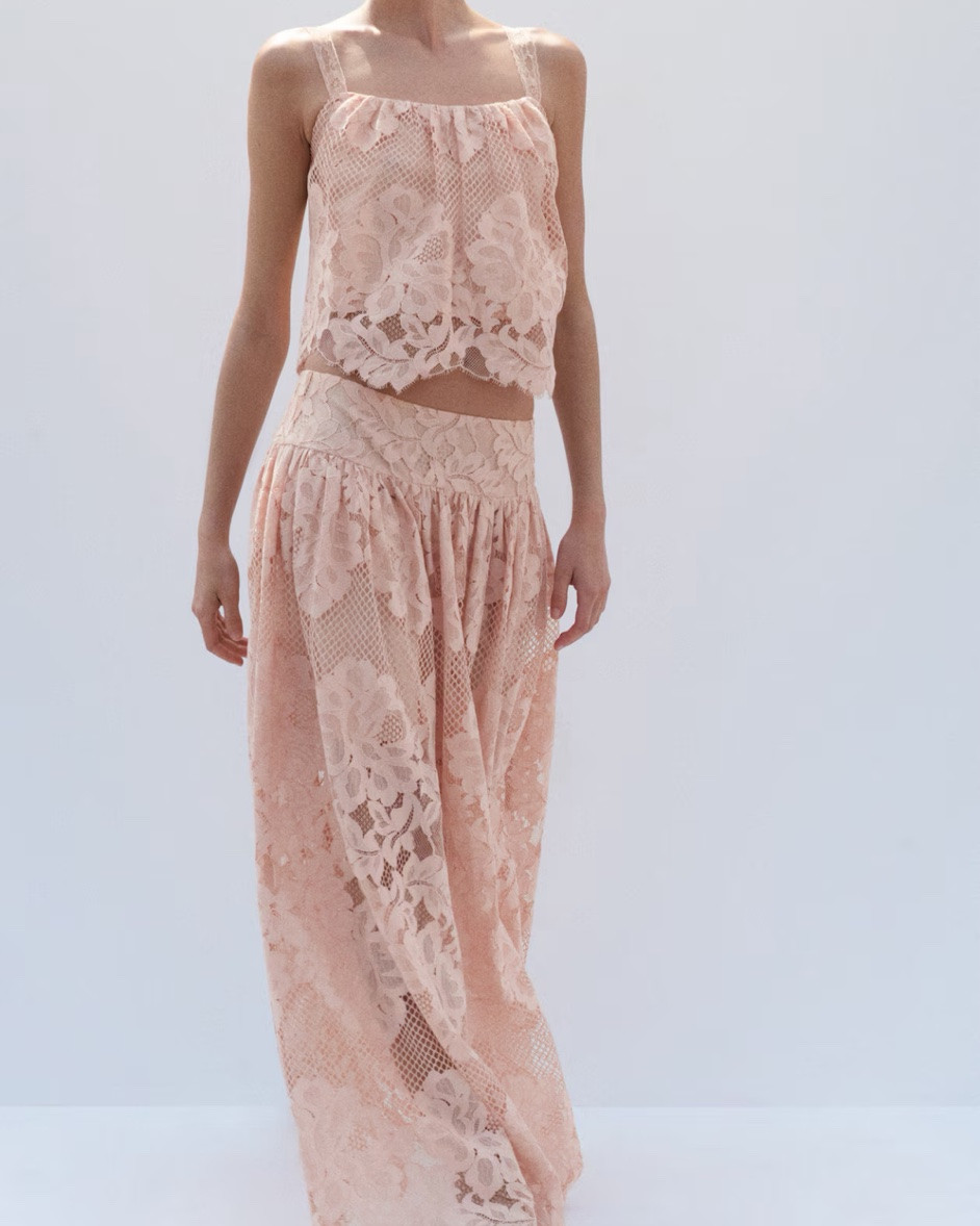 Blush pink lace crop tank top and midi skirt matching set

#LTKSeasonal
