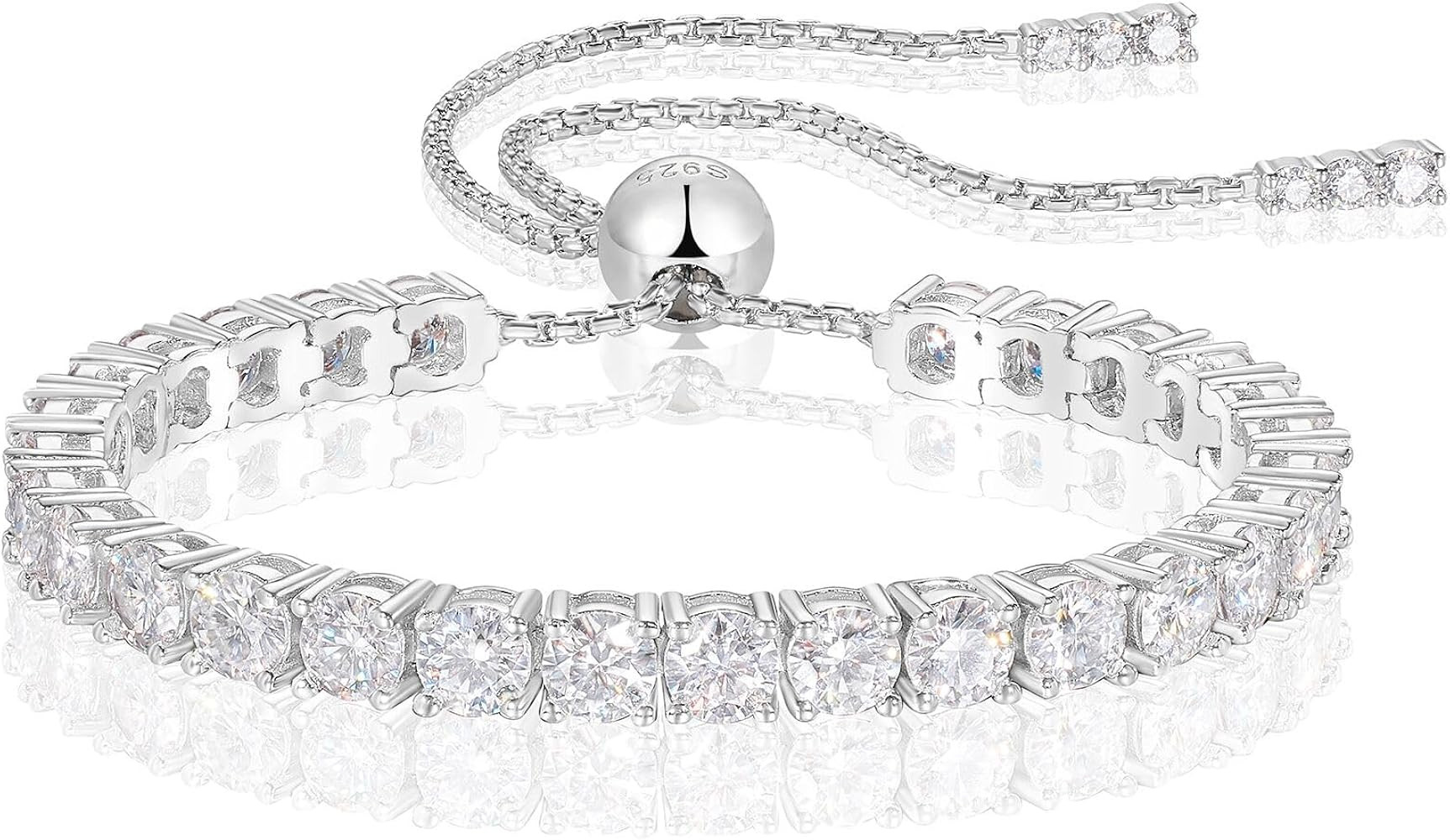 Moissanite Tennis Bracelet 1.52ct-7.76ct Adjustable Bracelet for Women 18K White Gold Plated S925... | Amazon (US)