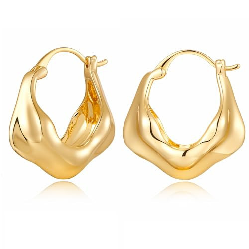 YUJIE Gold Hoop Earrings for Women Chunky Hoops Gold Plated Earring Statement Jewelry | Amazon (US)