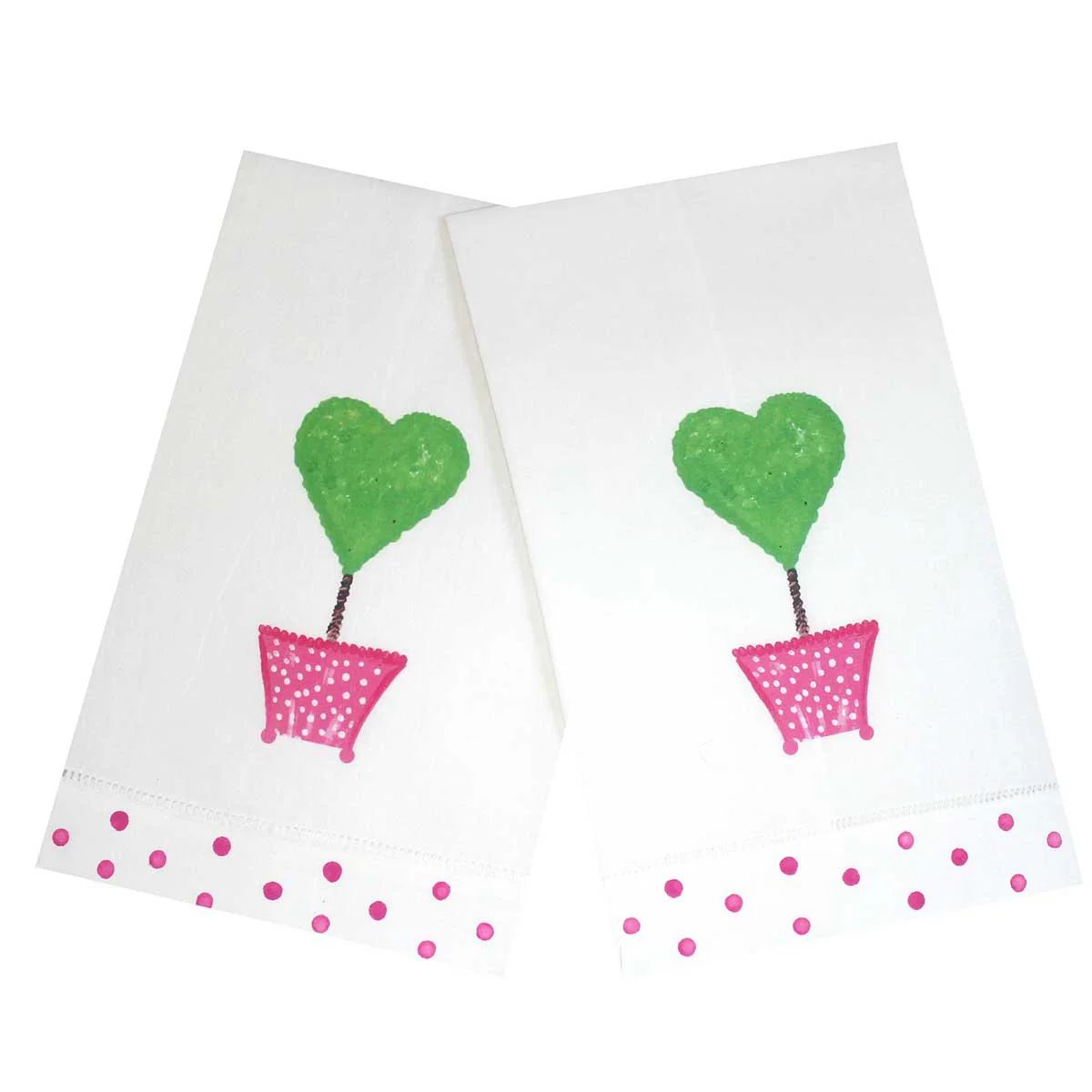 Pink Heart Topiary Linen Guest Towels | Lemondaisy Design