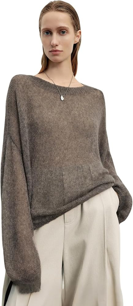 Silk Cashmere Blend Sweater for Women, Lightweight Crewneck Knit Pullover Jumper for Spring Layer... | Amazon (US)