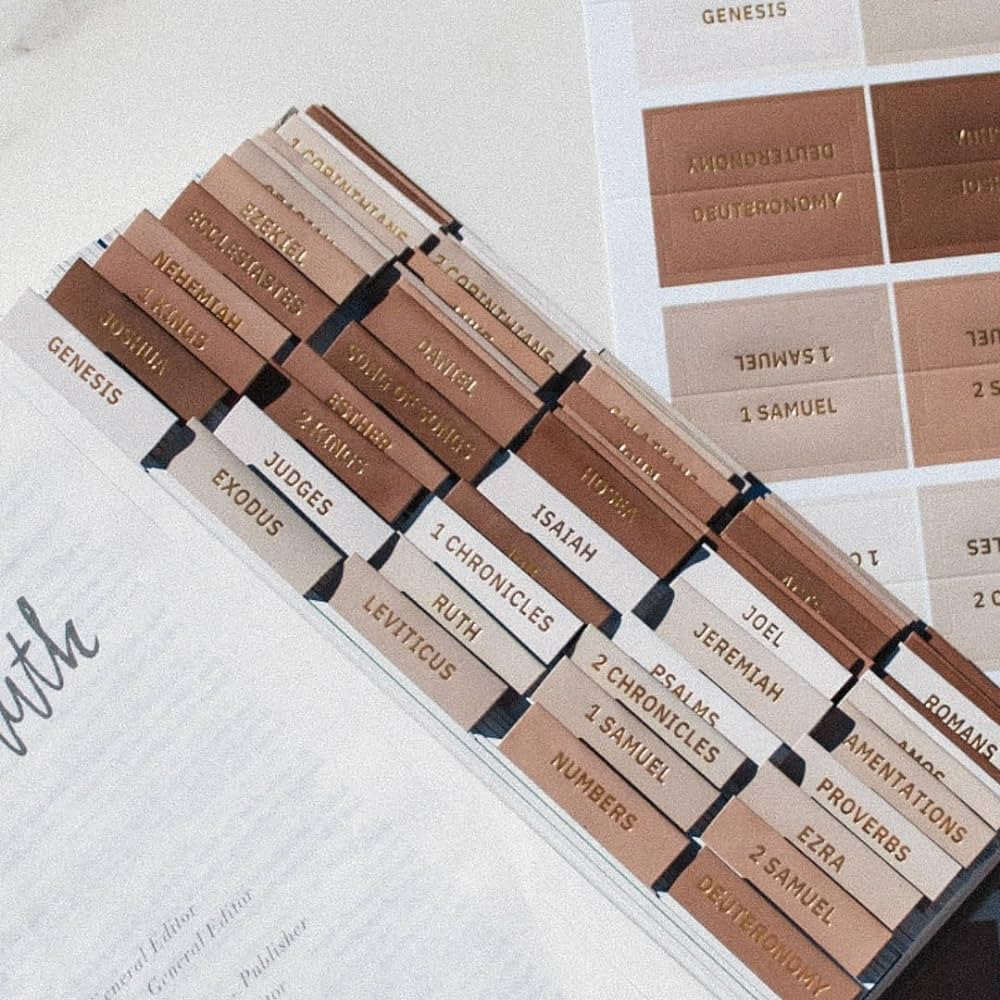 Decorative Bible Tabs for Women (96 Pieces) - Earth Tone Neutral Gold Foil Bible Tabs - Laminated... | Amazon (US)