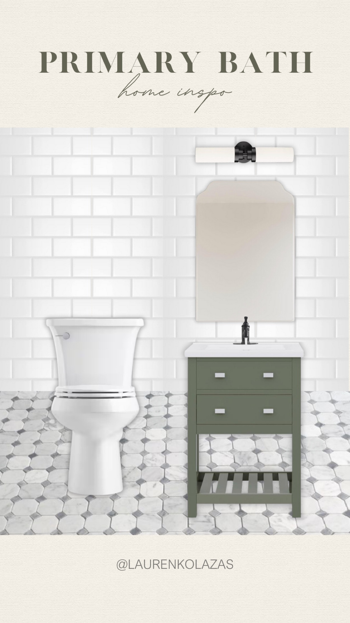 Transform your primary bathroom into a relaxing space with these 2-light black vanity lights, a Victorian-style storage vanity in glacial green, and neutral subway-style and octagon tiles.
#bathroomdecor #designtips #amazonfinds #homerefresh

#LTKStyleTip #LTKSeasonal #LTKHome
