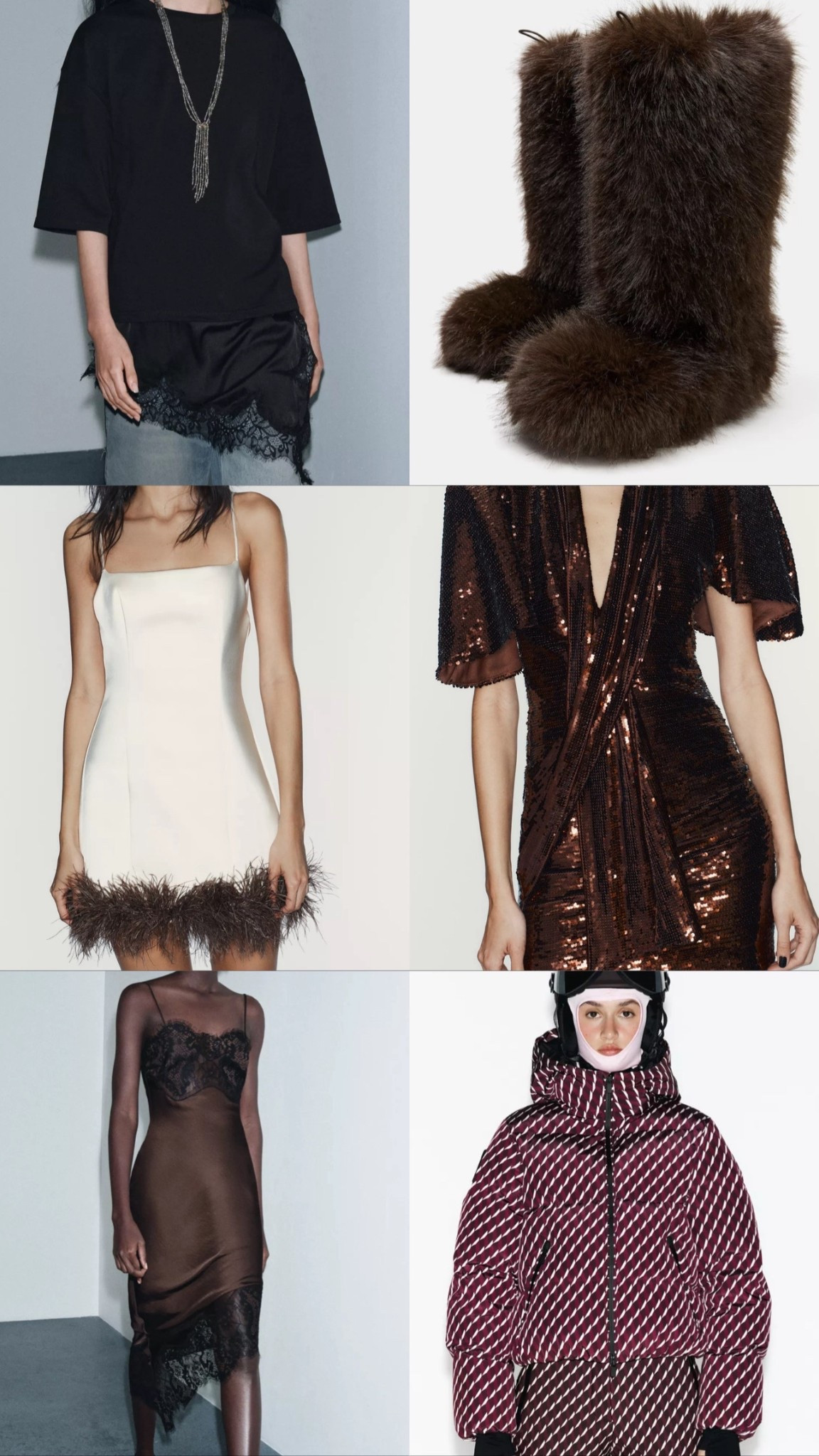 Zara. Zara new in. Ski outfit. Ski jacket. Ski boots. Faux fur boots. Lace top. T shirt. Sequin dress. Mini dress. Lace dress  

#LTKstyletip #LTKwinter #LTKuk