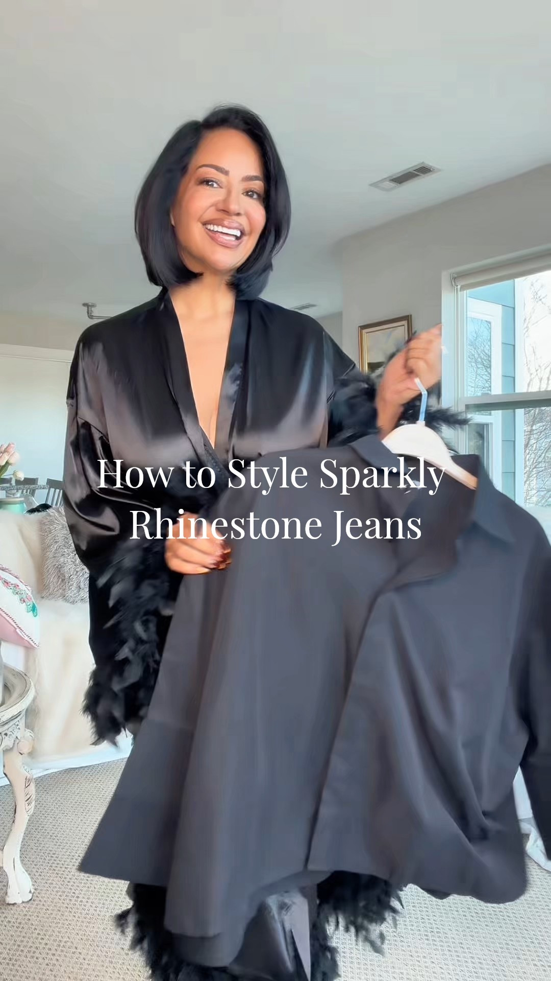 All black sparkly rhinestone jeans outfit for the holiday season or date night ✨🖤 Jeans have stretch, fit true to size and are tall girl friendly 

monochromatic 
holiday party outfit 
chic style 
styling tip 

#LTKFindsUnder100 #LTKHoliday #LTKStyleTip