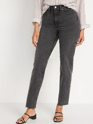 High-Waisted O.G. Loose Dark Gray Cut-Off Jeans for Women | Old Navy (US)