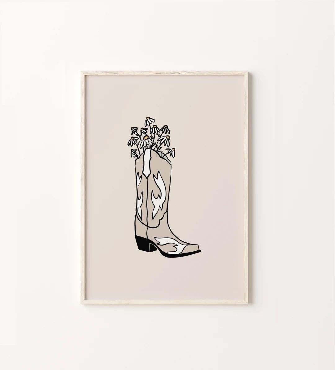 Cowgirl Boot Printable Art, Black Neutral Cowgirl Wall art, Trendy Wildflowers, Boho Wall decor, Wes | Etsy (US)