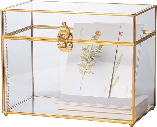 NCYP Gold Glass Card Box with Lid for Wedding Reception - 9.9x5.6x7.7 Inches - Rectangle Decorati... | Amazon (US)