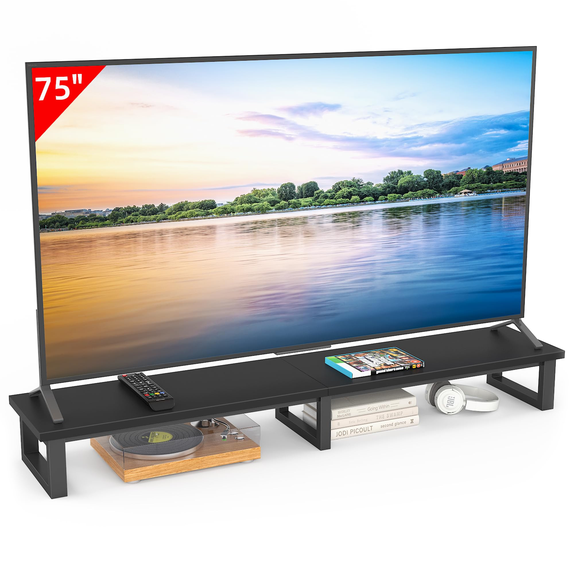 Amazon.com: YAOHUOO 59" Large TV Riser for 32-75 inch TV, TV Riser Stand Shelf with Steel Legs, Tabletop TV Stand Riser for Home Office,Black : Home & Kitchen | Amazon (US)
