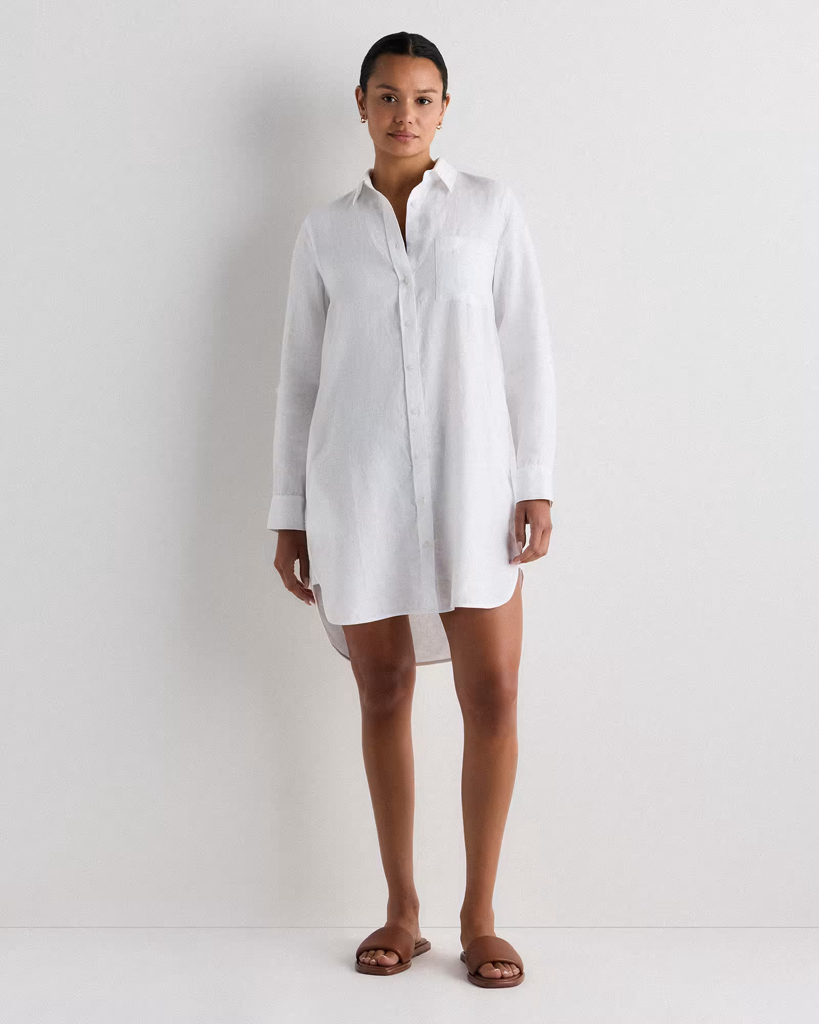 100% European Linen Shirt Dress in White | Quince