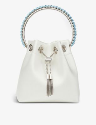 Exclusive Bon Bon upcycled crystal-embellished small satin bucket bag | Selfridges