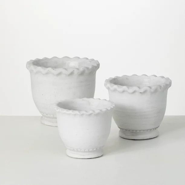 Sullivans White Scalloped Edge Ceramic Planter Set of 3, 6.5"H, 6"H & 5"H White | Walmart (US)