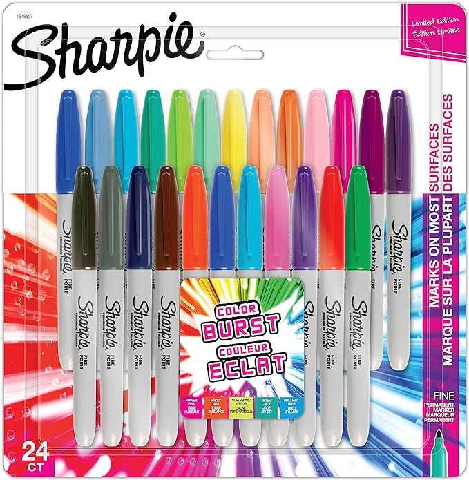 SHARPIE Color Burst Permanent Markers, Fine Point, Assorted Colors, 24 Count | Amazon (US)