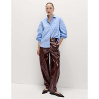 M&S Leather Look Textured Barrel Leg Trousers Wine | Marks & Spencer (UK)