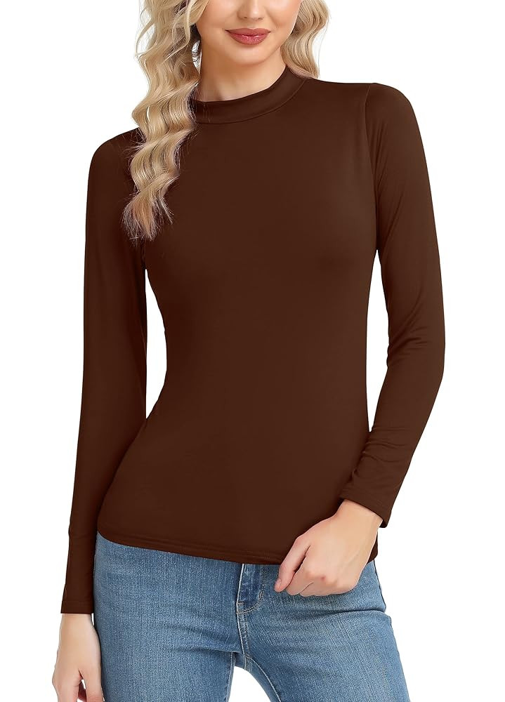 Women's Basic Long Sleeve Thermal Top Lightweight Mock Neck Shirts Slim Fit Layer Soft Top | Amazon (US)