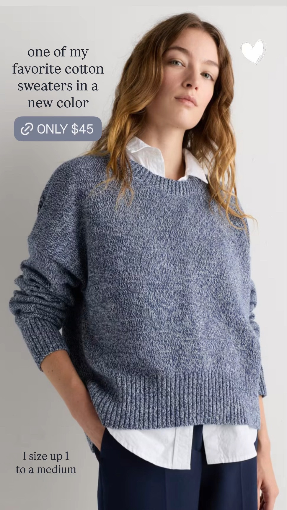 One of my favorite cotton sweaters in a new blue color and only $45