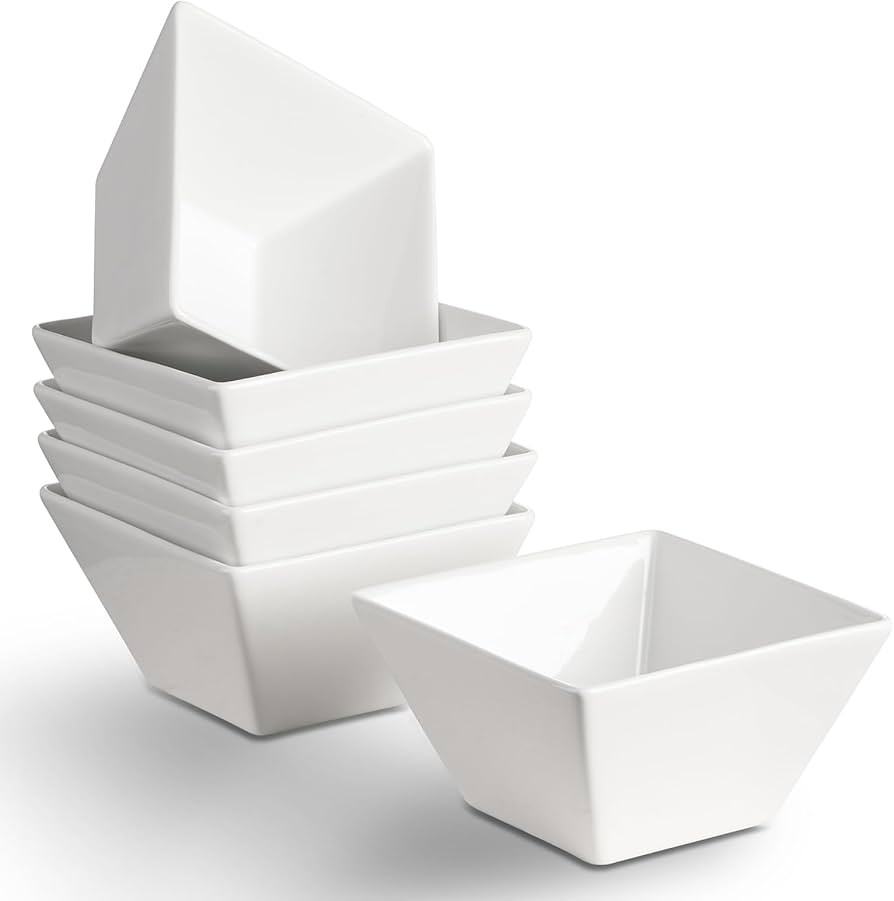 Porcelain Small Serving Bowls Set of 6, 13 Oz Square Cereal Bowls, 4.6" White Ceramic Dessert Bow... | Amazon (US)