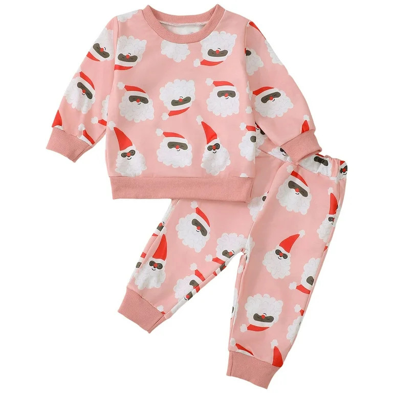 Pandaie 2Pcs Toddler Boy Girl Christmas Outfit Santa Crewneck Sweatshirt Pants Set Baby Winter Cl... | Walmart (US)