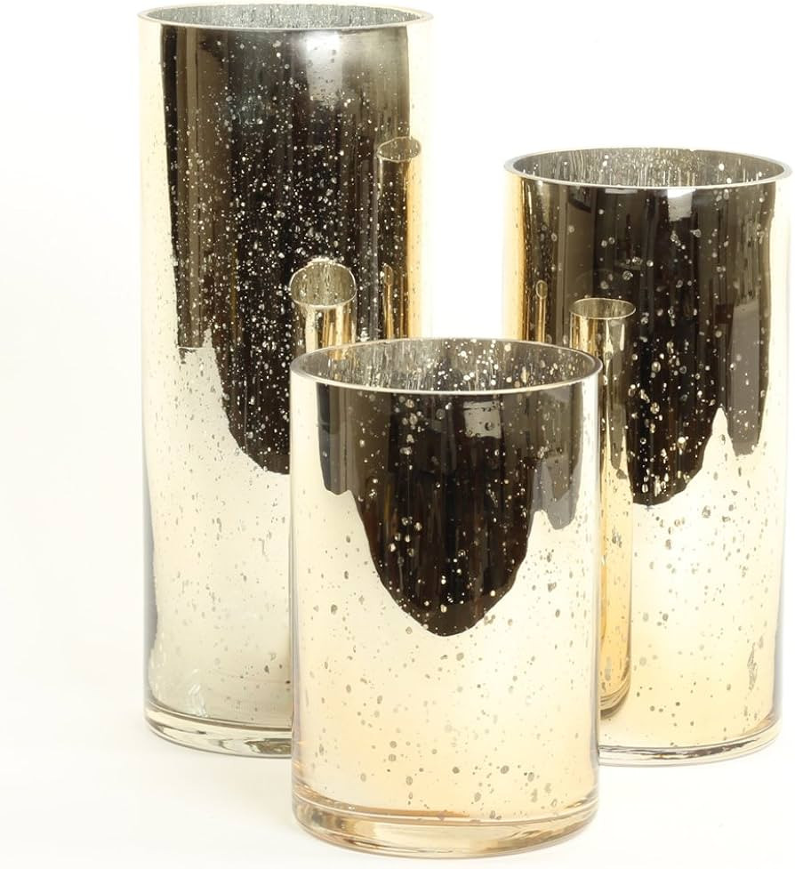 Koyal Wholesale Gold Mercury Glass Cylinder Vases Set of 3 for Flowers, Floating Candles, Centerp... | Amazon (US)