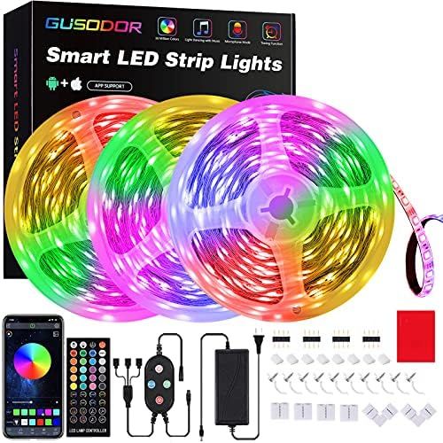 50 Feet Led Strip Lights , GUSODOR Smart Led Lights for Bedroom Music Sync Rope Lights Flexible D... | Amazon (US)